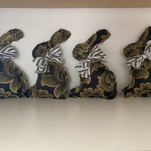 4 Handcrafted OOAK Bunny Vintage Fabric9”H Shelf Filler or Decor Néw Farmhouse